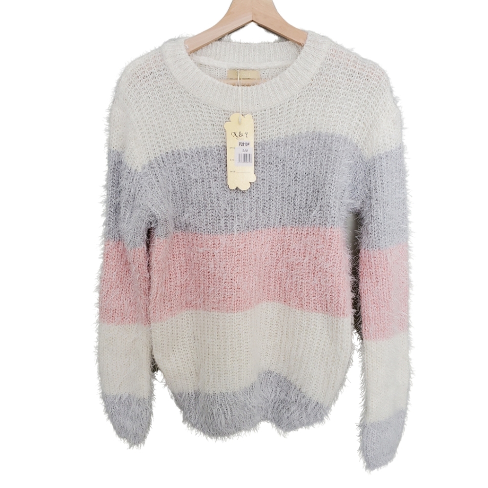 Striped Long Sleeve Fuzzy Sweater